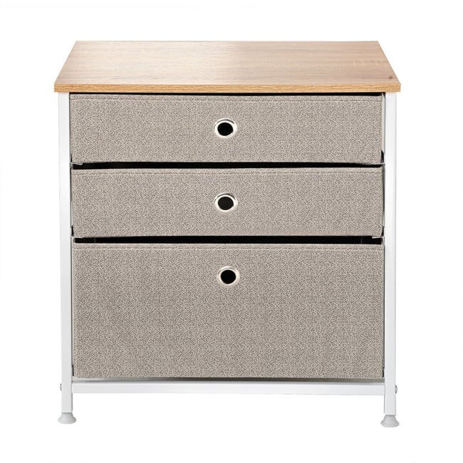 Commode 3 tiroirs en intissé clair - L48 cm Couleur blanc <span itemprop=