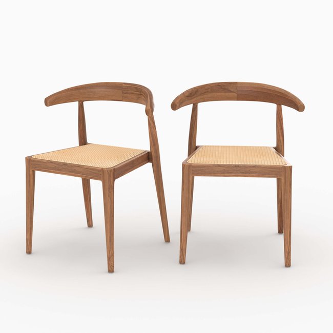 Lot de 2 chaises en bois de teck et cannage en rotin - ALIA Couleur marron <span itemprop=