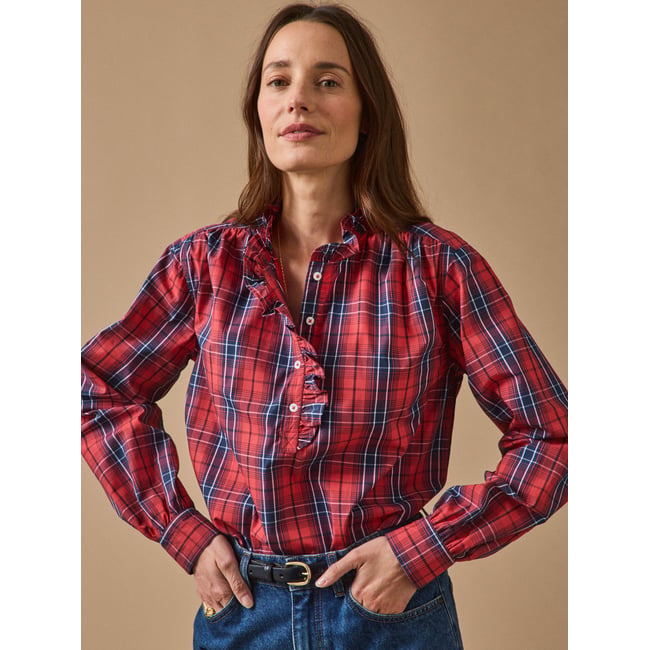 Blouse carreaux  - Coupe Noémie carreaux bleu/rouge <span itemprop=