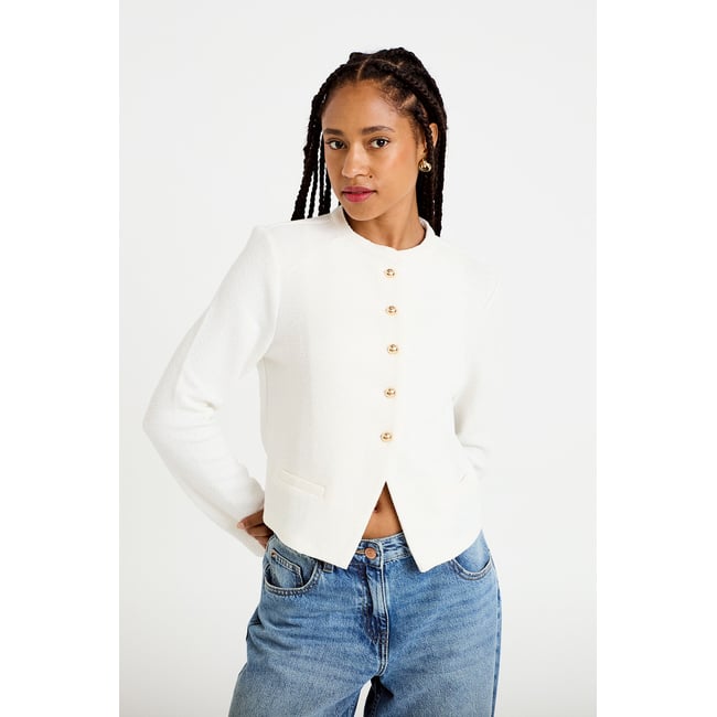 Gilet tweed droit cropped col rond - CACHE CACHE