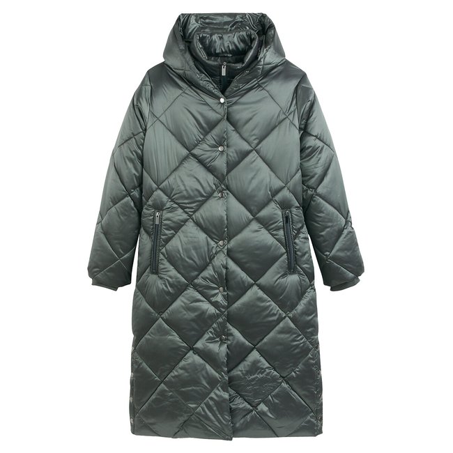 Recycled Long Winter Padded Jacket with Hood, grey-green, ANNE WEYBURN