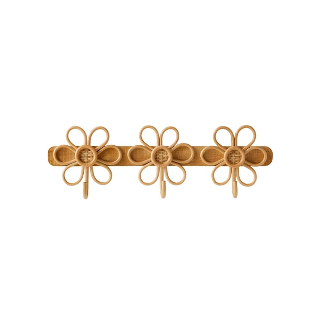 Patère 3 fleurs en rotin Couleur bois <span itemprop=