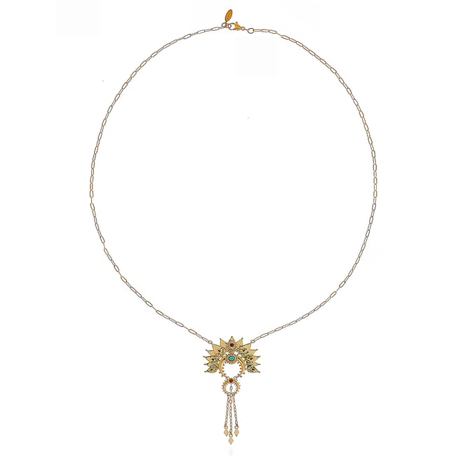Collier sautoir chaîne avec pendentif et pampilles TALYA noir <span itemprop=