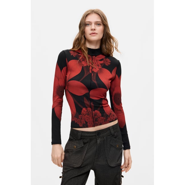 T-SHIRT EN MAILLE IMPRIMÉE noir <span itemprop=