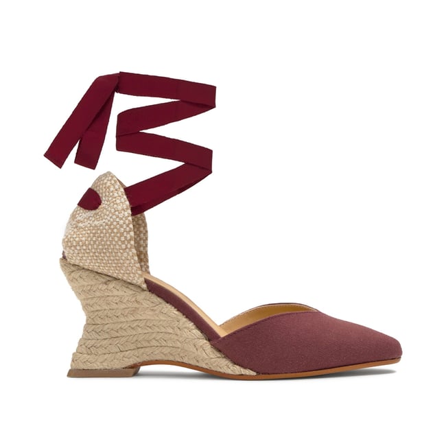 Espadrilles compensées en lin à lacets JUD bordeaux <span itemprop=