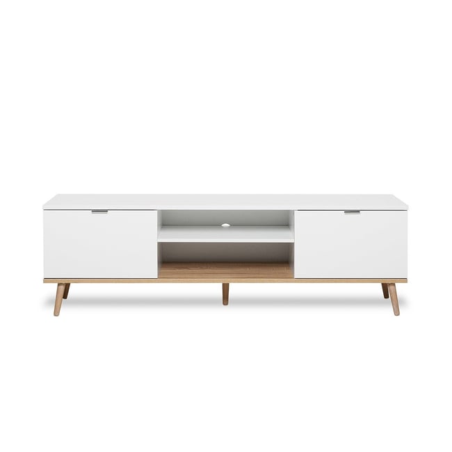 Meuble TV 2 Portes 2 Niches L160 cm - COPENHAGUE Couleur blanc <span itemprop=