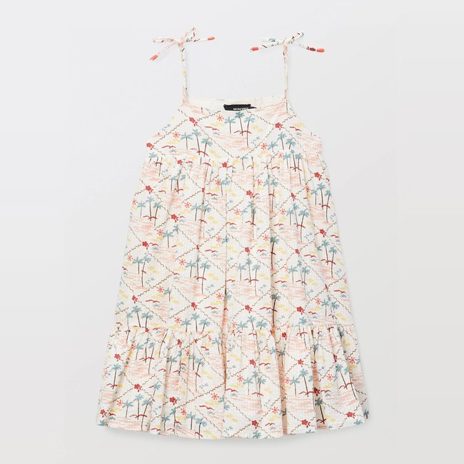 Robe courte à bretelles imprimée en coton amaretti <span itemprop=