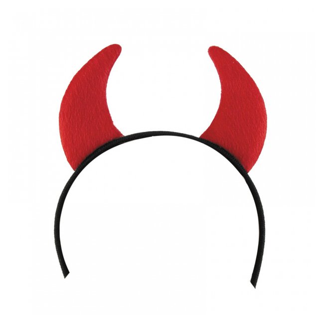 Serre tete corne de diable rouge en feutrine rouge <span itemprop=
