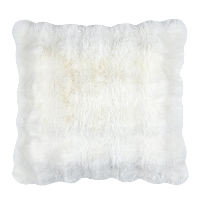 Coussin déhoussable imitation fourrure ecru <span itemprop=