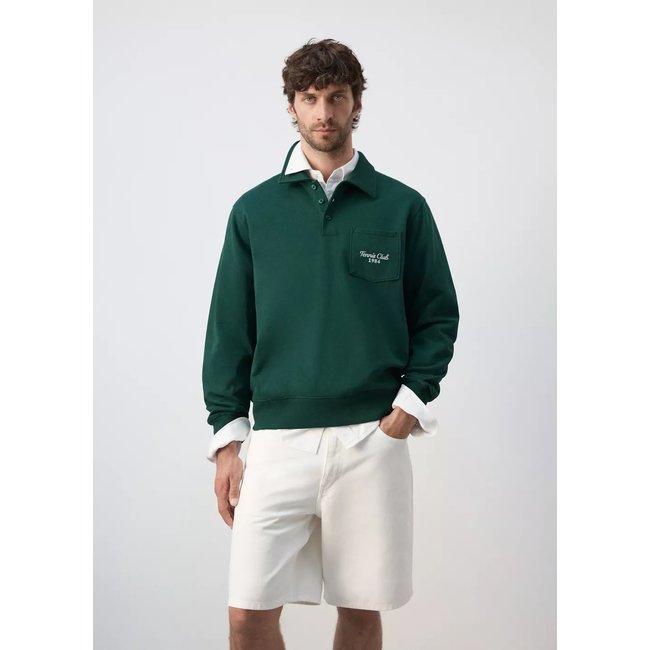 Sweat-shirt polo 100 % coton vert foncé <span itemprop=