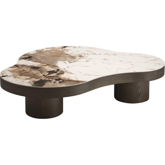 Table basse organique céramique LANGFORD Couleur marron brun et blanc veiné <span itemprop=