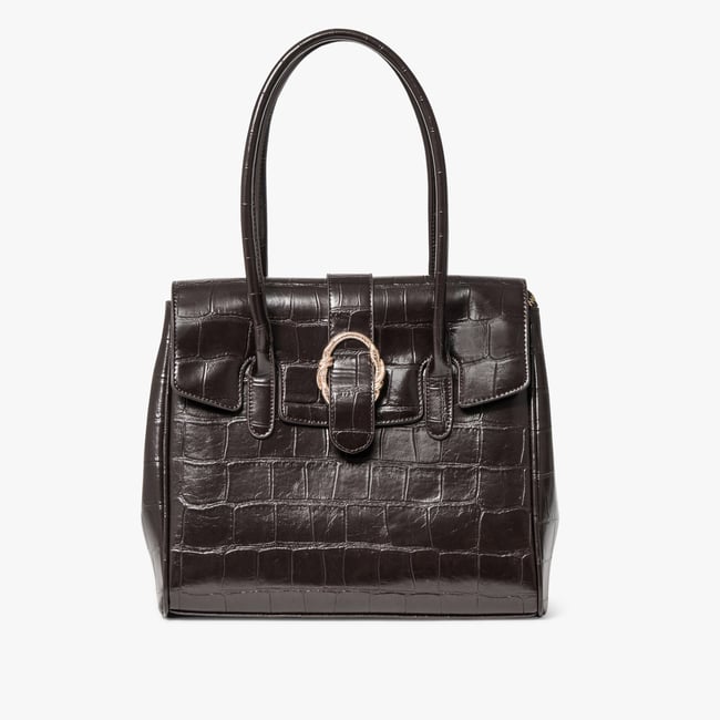 Sac À Main MADELEINE grand sac à main boucle serpent marron fonce <span itemprop=