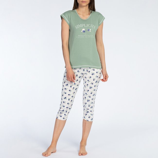 Pijama corsários, de mangas curtas, em jersey, Sud verde-água/estampado <span itemprop=