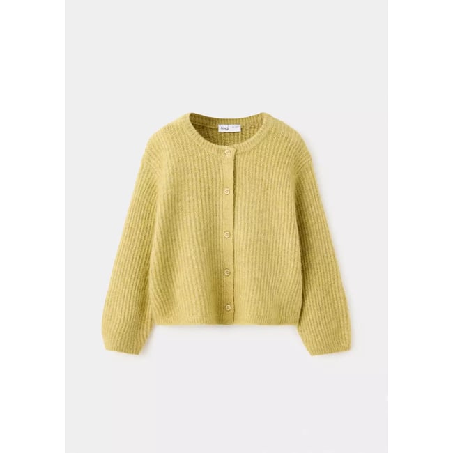 Cardigan côtelé à col rond citron vert <span itemprop=