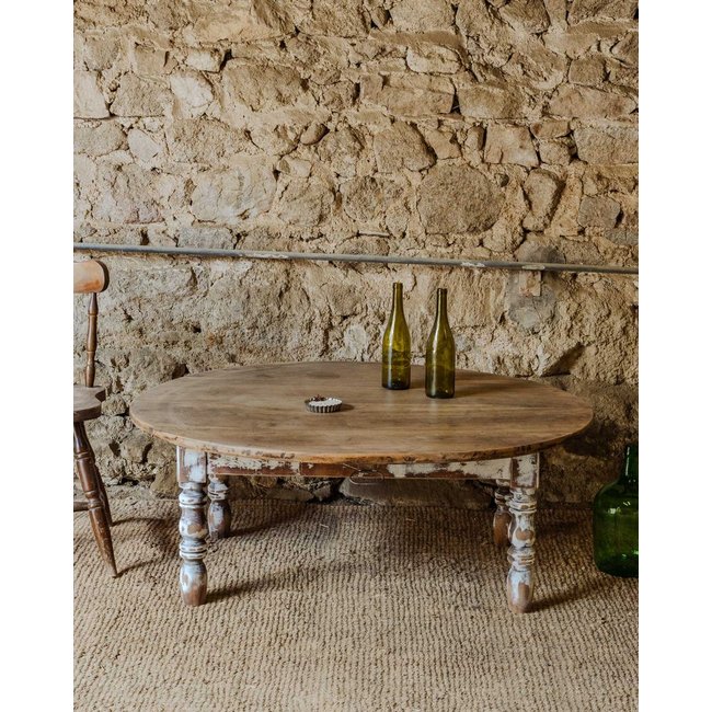 Table basse ovale en bois Léonie N°947 - Bon état Couleur bois foncé <span itemprop=