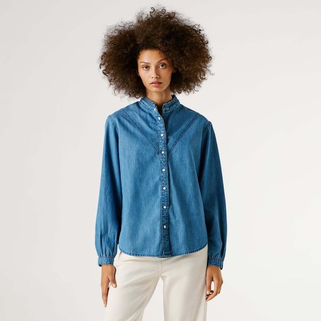 Blouse Coupe Regular En Denim pepe bleu propre <span itemprop=