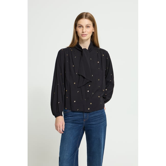 Chemise à manches longues noir black w. gold foil <span itemprop=