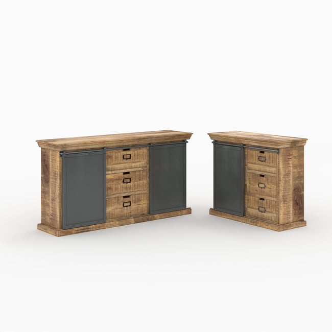 Ensemble 2 buffets moyen et petit en bois de manguier - TABUK Couleur marron <span itemprop=