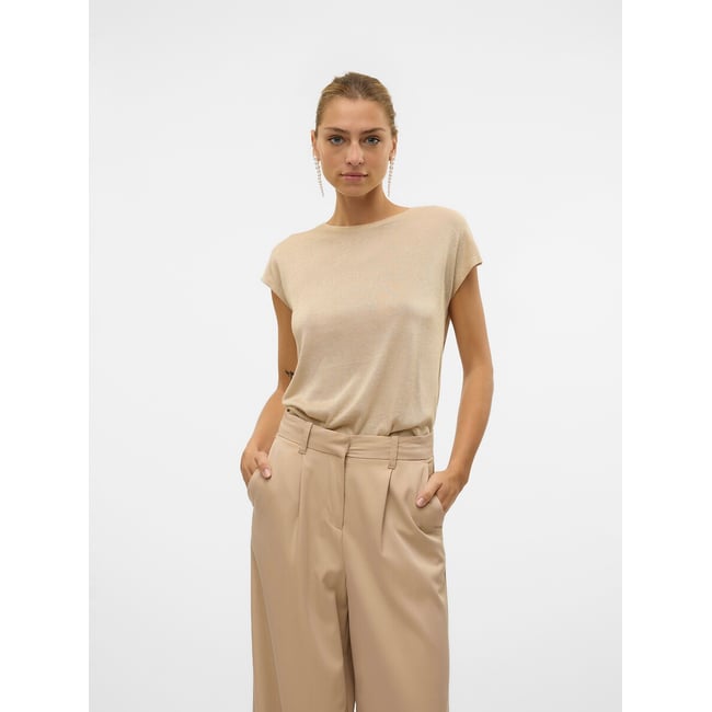 T-shirt col rond pailleté, manches courtes doré <span itemprop=