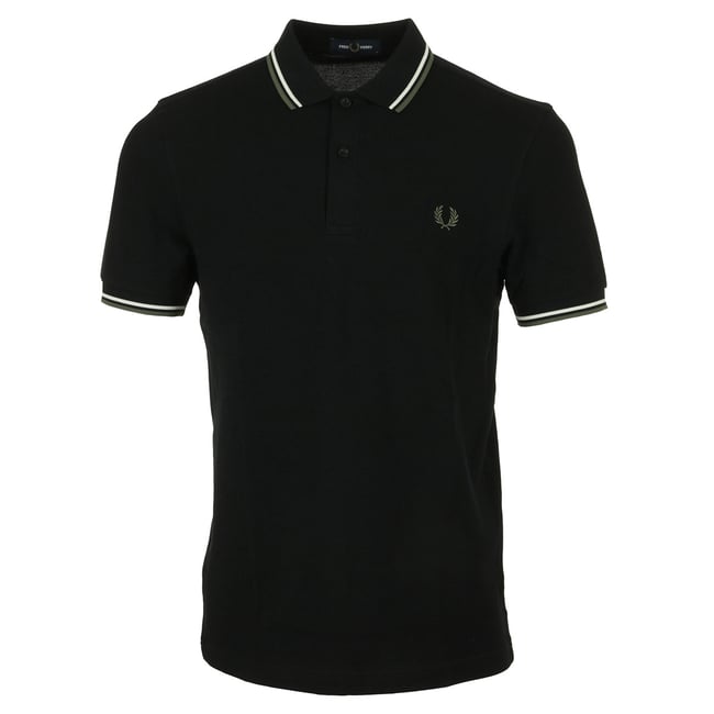 Polo Twin Tipped Fred Perry Shirt black ecru green <span itemprop=