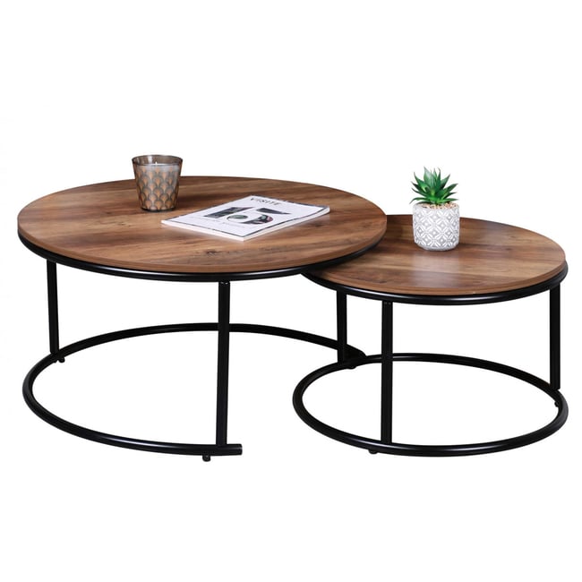 Set de 2 Tables Basses Rondes Gigognes en Bois et Métal Noir Couleur v002237 <span itemprop=