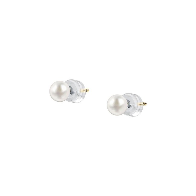Puces en or 375 et perle de culture or et blanc <span itemprop=