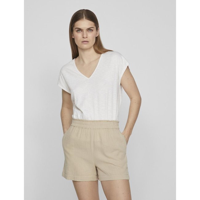 T-shirt com decote em V, renda atrás branco <span itemprop=