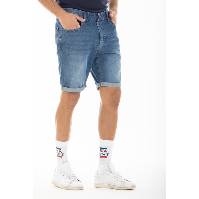 Bermuda coupe relax denim léger brossé AXL bleu <span itemprop=