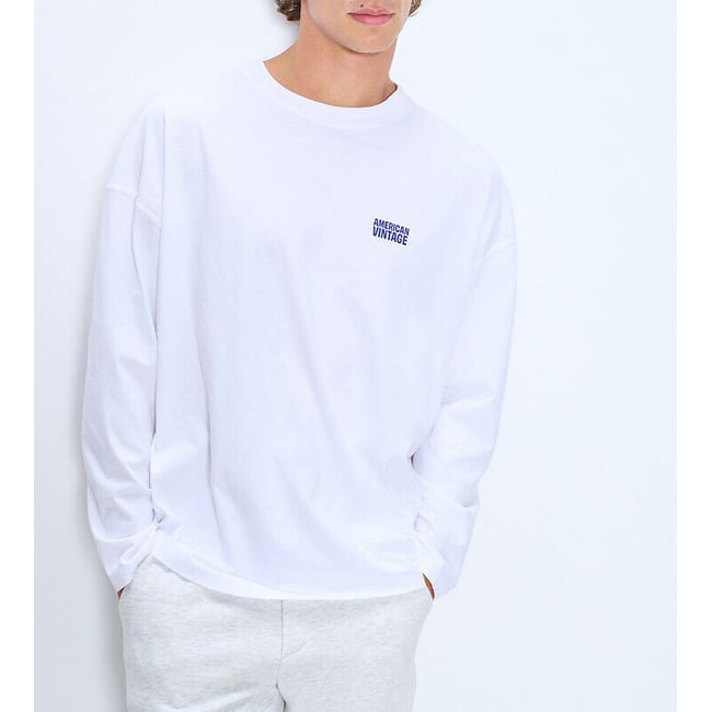 Gixy Loose-Fitting Long Sleeve T-Shirt, white, AMERICAN VINTAGE