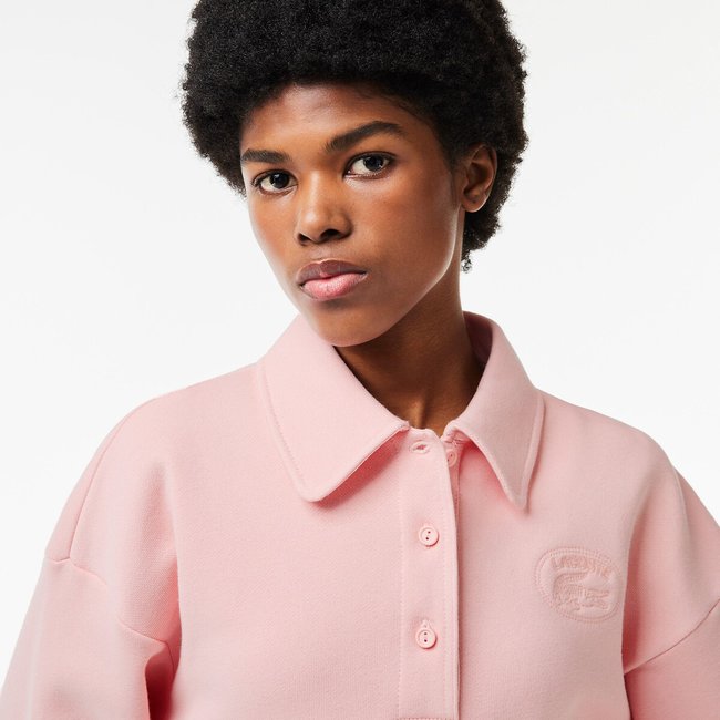 Cotton polo collar sweatshirt with logo embroidery pink Lacoste La Redoute