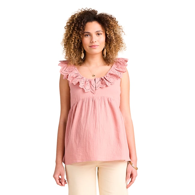 Blouse grossesse en gaze coton col broderie anglaise terracotta <span itemprop=