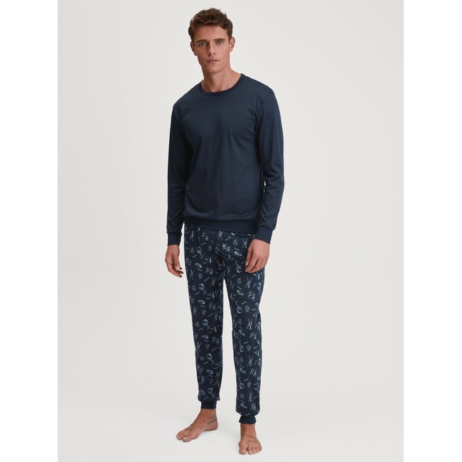 Pyjama avec bords élastiques manches longues Coton RELAX SWISS RESORT saphir foncé <span itemprop=