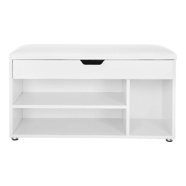 Banc à chaussures 3 compartiments et 1 espace coffre avec assise confortable - H44 cm Couleur blanc <span itemprop=
