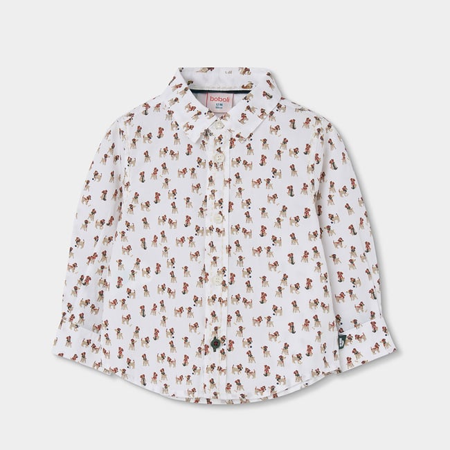 Chemise garçon popeline imprimé chiens multicolore <span itemprop=