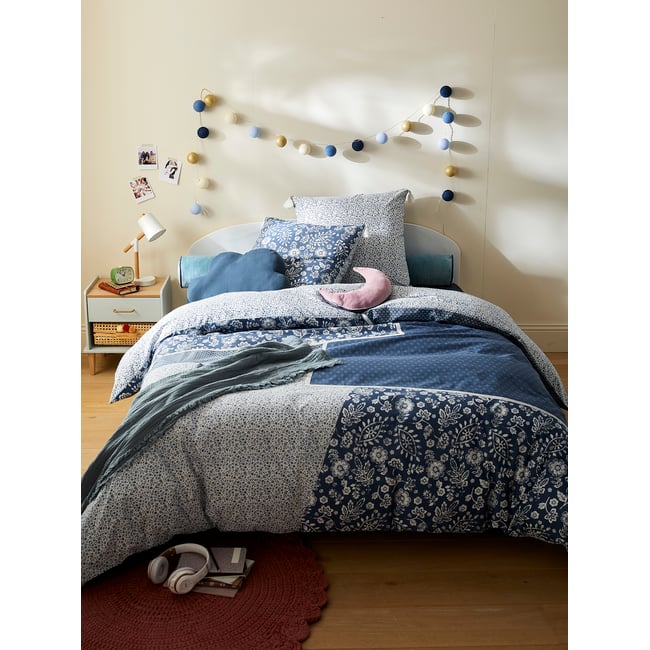 Parure housse de couette + taie d'oreiller CARAVANE marine / écru <span itemprop=