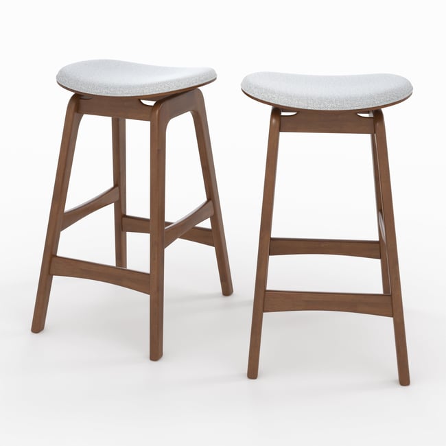 Lot de 2 tabourets pour îlot central 65,5 cm en bois et tissu - JUDE Couleur gris clair chiné <span itemprop=