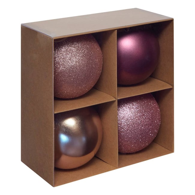 Lot de 4 boules de Noël Svea en plastique écru D. 100 mm Couleur rose <span itemprop=