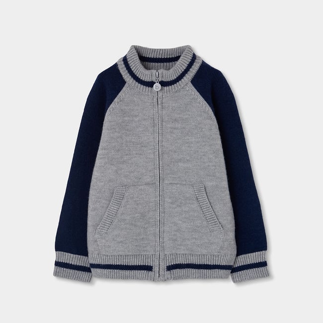 Veste garçon en maille bleu <span itemprop=