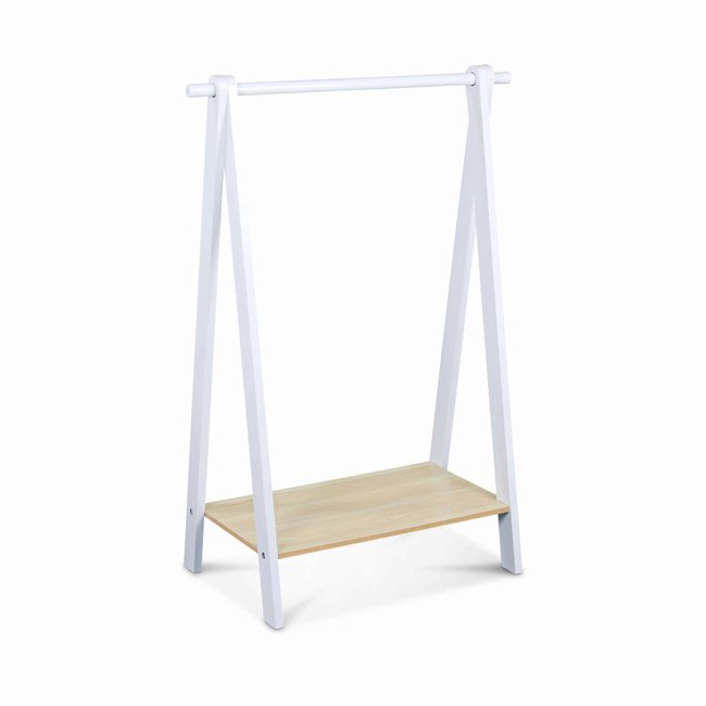 Penderie enfant effet bois avec portant TOBIAS Couleur blanc <span itemprop=