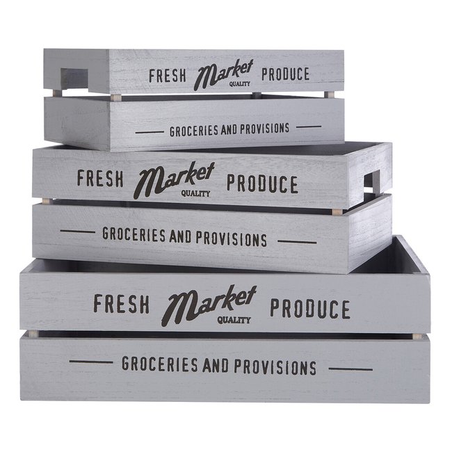 Set of 3 Grey Rustic Provisions Crates in Natural Wood, grey, SO'HOME