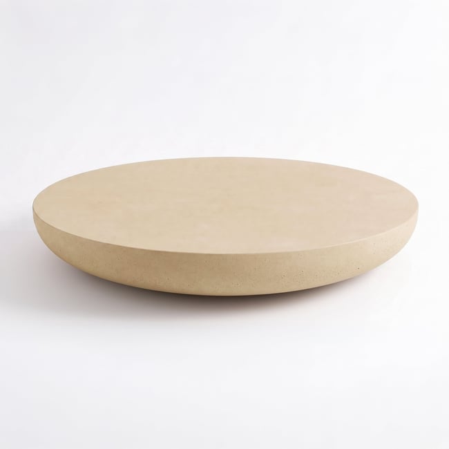Table basse ronde en fibre d'argile effet béton D100 cm - MILOS Couleur beige <span itemprop=