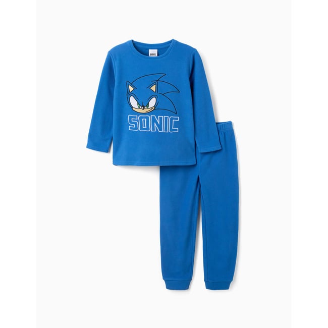 Pyjama en polaire avec broderie Sonic bleu <span itemprop=
