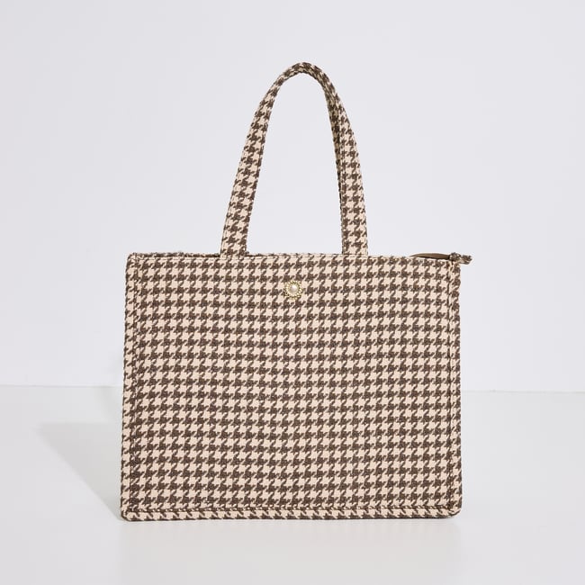 Grand sac cabas en tweed marron <span itemprop=
