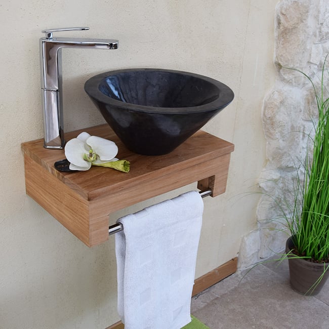 Meuble sous-vasque suspendu en teck pour lave-mains, Lazzia Couleur naturel <span itemprop=
