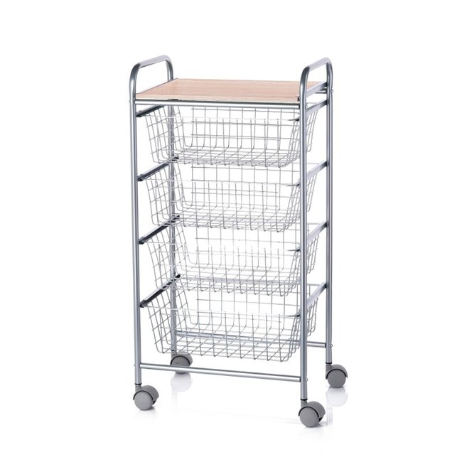 Desserte de cuisine, 4 paniers de grande capacité, BEECH Couleur bois clair <span itemprop=