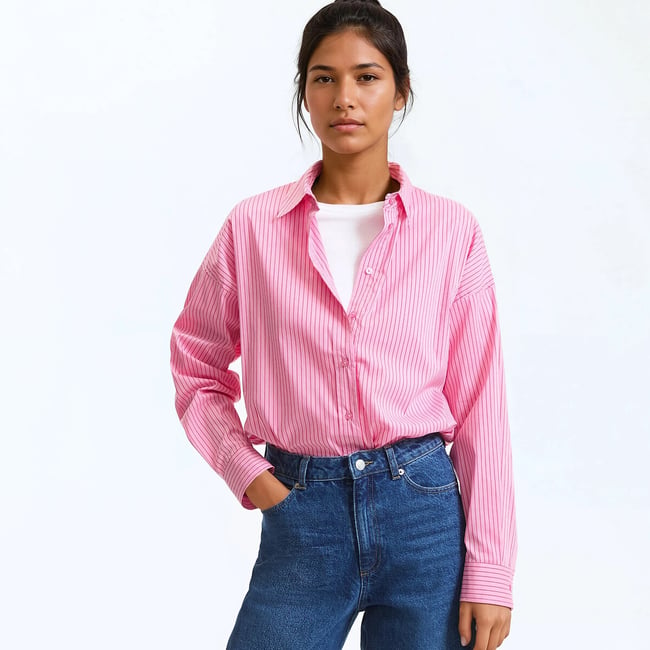 Chemise rayée ample, Signature APOLLINE rayé rose <span itemprop=