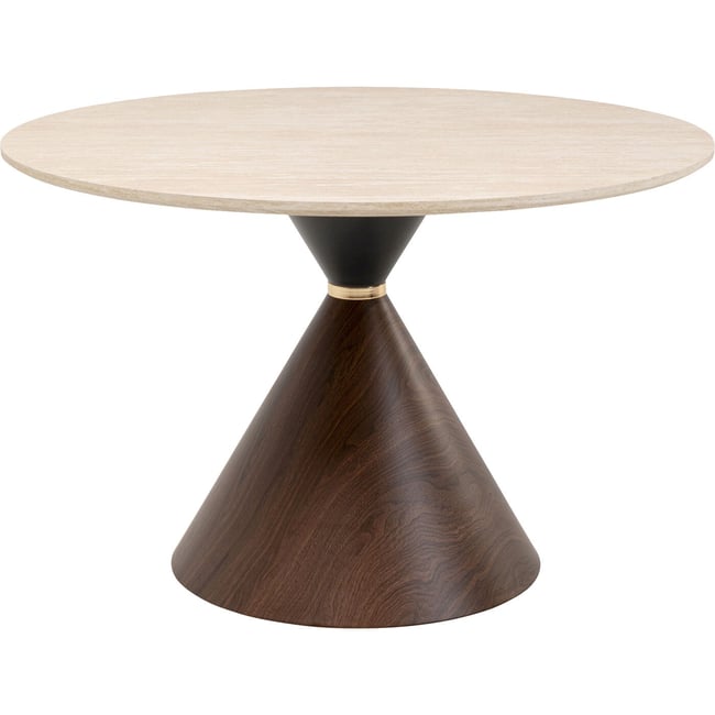 Table ronde, CONO Couleur travertin et noyer <span itemprop=