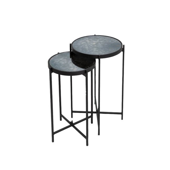Sellette gigogne en métal et en verre  FLORIAN Couleur noir <span itemprop=