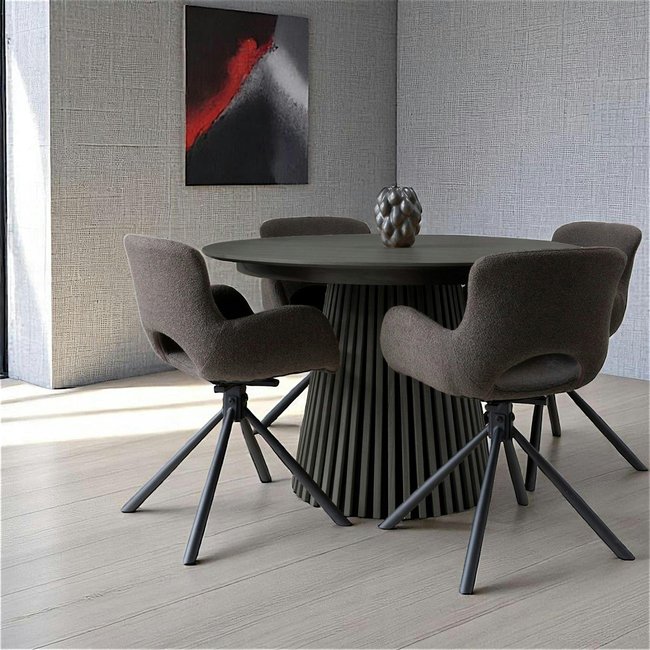 Table ronde en chêne noir avec piètement baguette ø140 cm AMSTERDAM Couleur bois naturel <span itemprop=