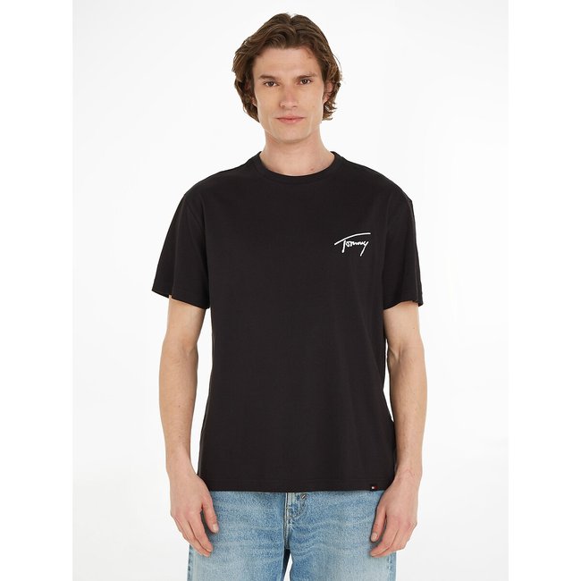 T-Shirt mit Logo-Signatur, Regular-Fit schwarz <span itemprop=